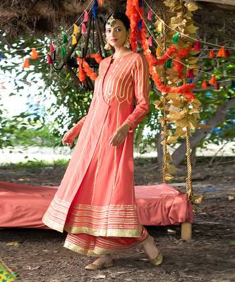 Carrot twill cotton anarkali set 2
