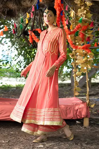 Carrot twill cotton anarkali set