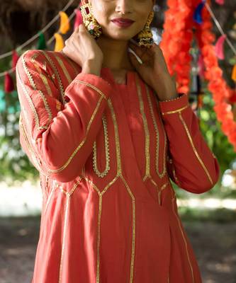 Carrot twill cotton anarkali set 3