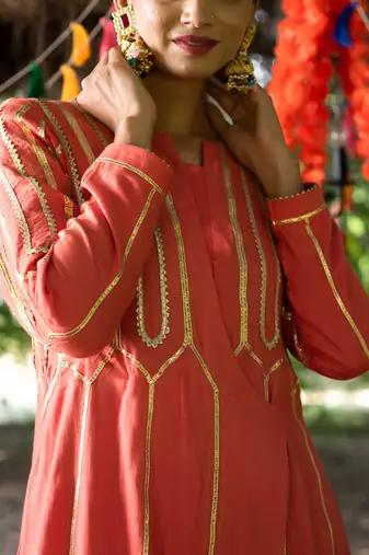 Carrot twill cotton anarkali set
