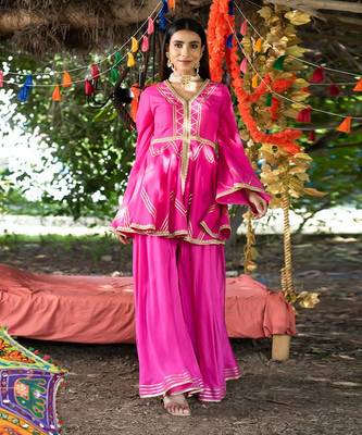 Fuchsia twill cotton sharara set 1
