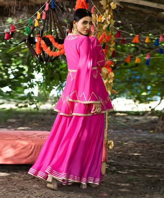 Fuchsia twill cotton sharara set 2