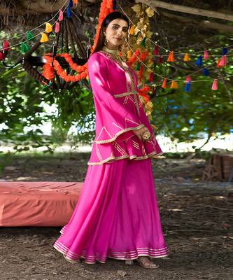 Fuchsia twill cotton sharara set 3