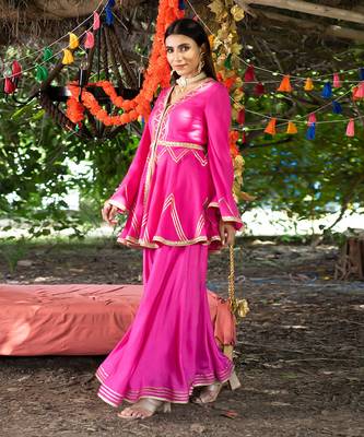 Fuchsia twill cotton sharara set 4