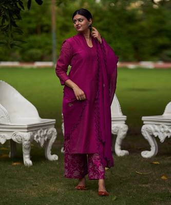 Magenta chanderi silk kurta set 2