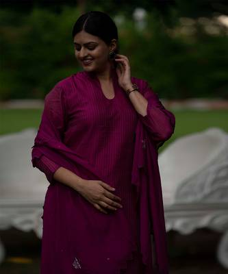 Magenta chanderi silk kurta set 4