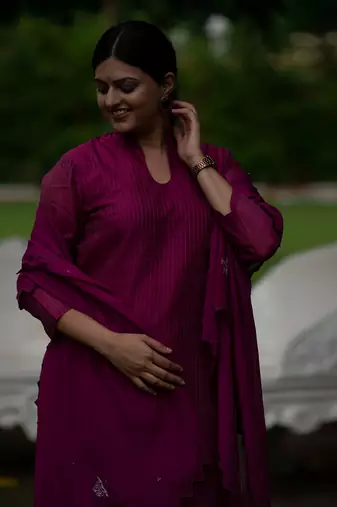 Magenta chanderi silk kurta set