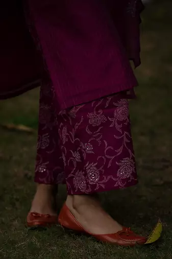 Magenta chanderi silk kurta set