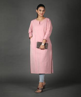Pink linen kurti 1