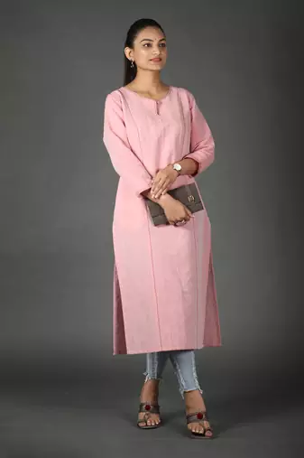 Pink linen kurti