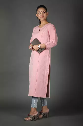 Pink linen kurti