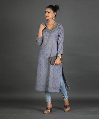 Steel grey cotton kurti 3