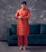 Vermillion silk kurta set