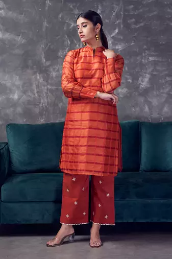Vermillion silk kurta set