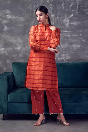 Vermillion silk kurta set