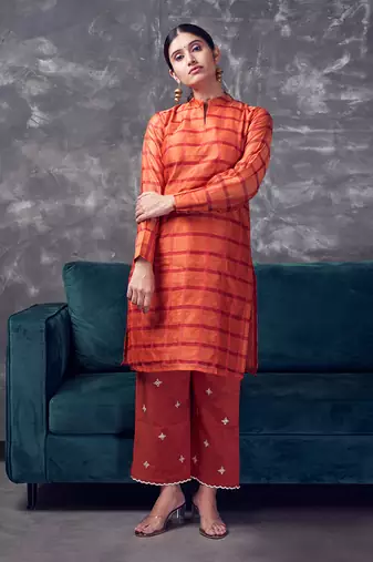 Vermillion silk kurta set