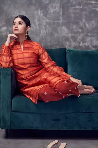 Vermillion silk kurta set