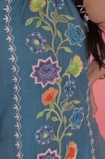 Sea blue chanderi silk kurta set