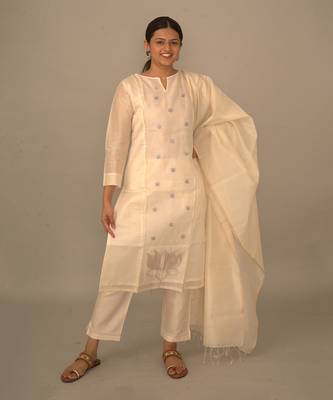 White chanderi silk kurta set 1
