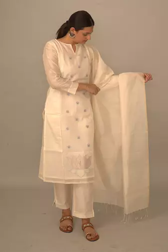 White chanderi silk kurta set