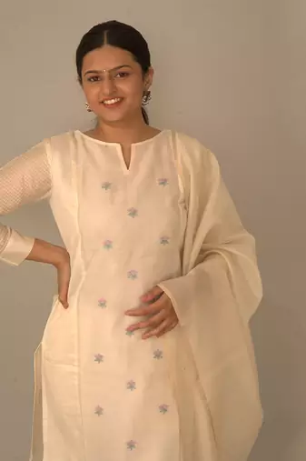 White chanderi silk kurta set