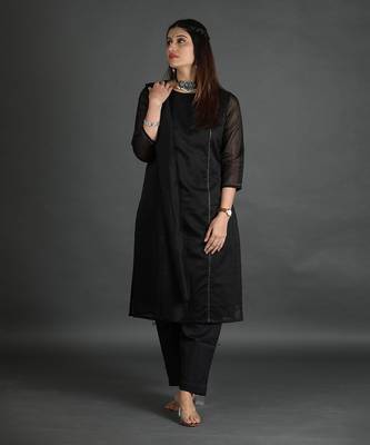 Black silk kurta set 1