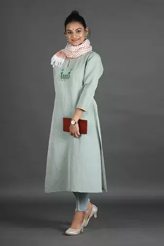 Light green linen kurta
