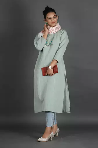 Light green linen kurta