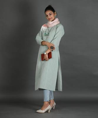 Light green linen kurta 4