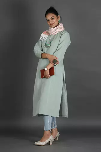 Light green linen kurta