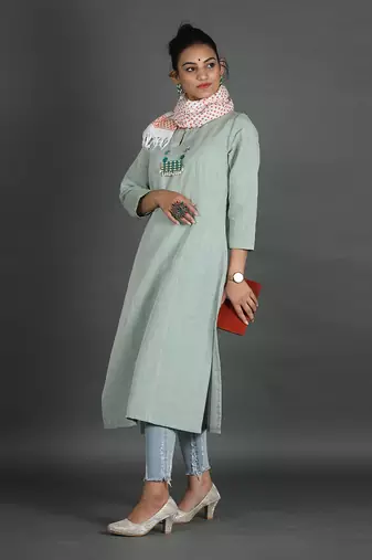 Light green linen kurta