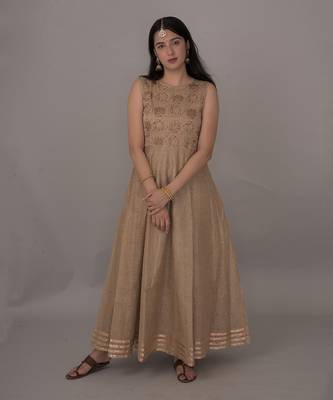 Beige chanderi gown 1