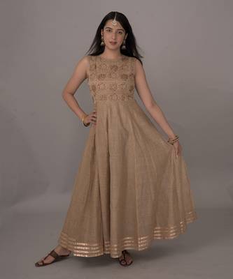 Beige chanderi gown 2