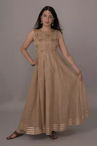 Beige chanderi gown