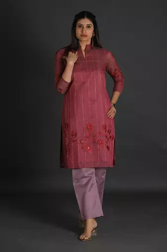 Maroon chanderi silk kurta set