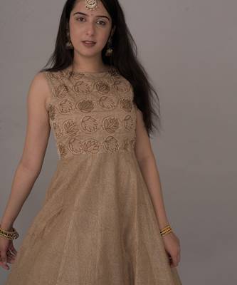 Beige chanderi gown 3