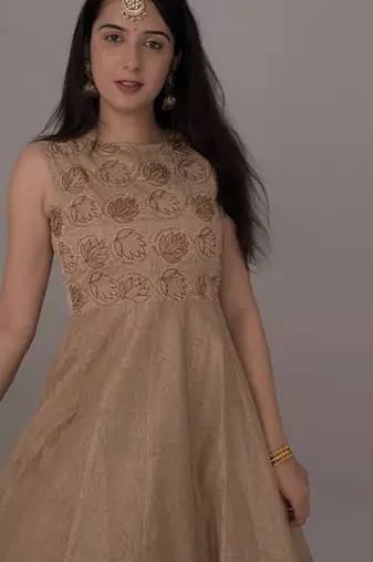 Beige chanderi gown