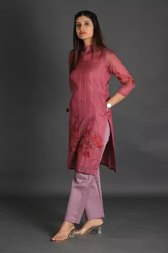 Maroon chanderi silk kurta set