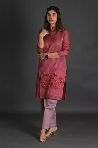 Maroon chanderi silk kurta set