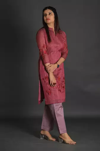 Maroon chanderi silk kurta set