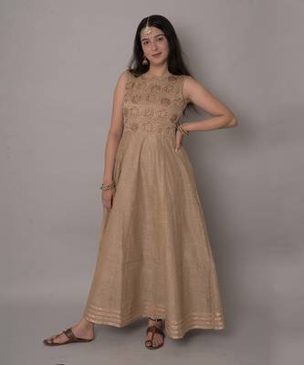 Beige chanderi gown 5