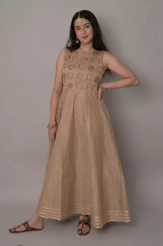Beige chanderi gown