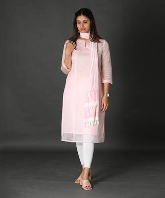 Baby pink silk panelled kurta 1