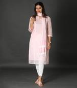 Baby pink silk panelled kurta