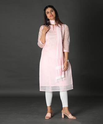 Baby pink silk panelled kurta 2