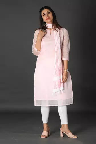 Baby pink silk panelled kurta