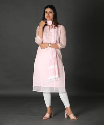 Baby pink silk panelled kurta 3