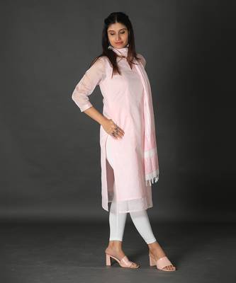 Baby pink silk panelled kurta 4