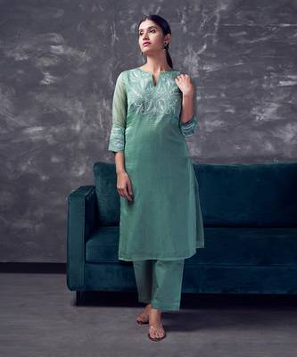 Light green chanderi silk kurta set 1