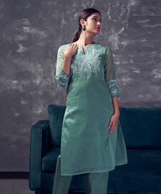 Light green chanderi silk kurta set 2